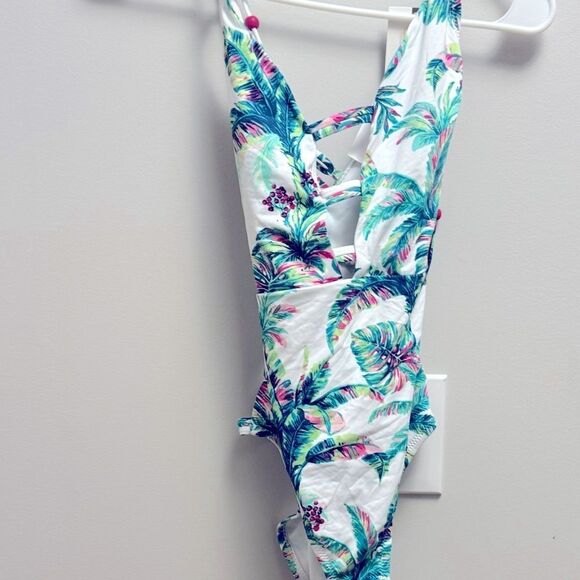 JESSICA SIMPSON Womens Printed Cut-Out One-Piece Swimsuit S swimwear - Picture 12 of 14